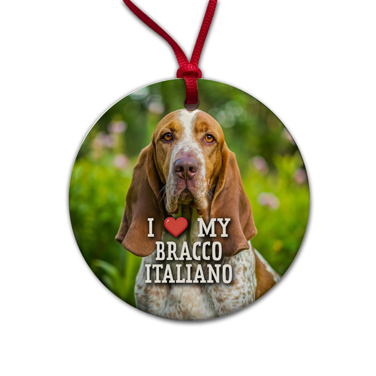 I Love My Bracco Italiano Dog Heart Round Ceramic Holiday Christmas Tree Ornament