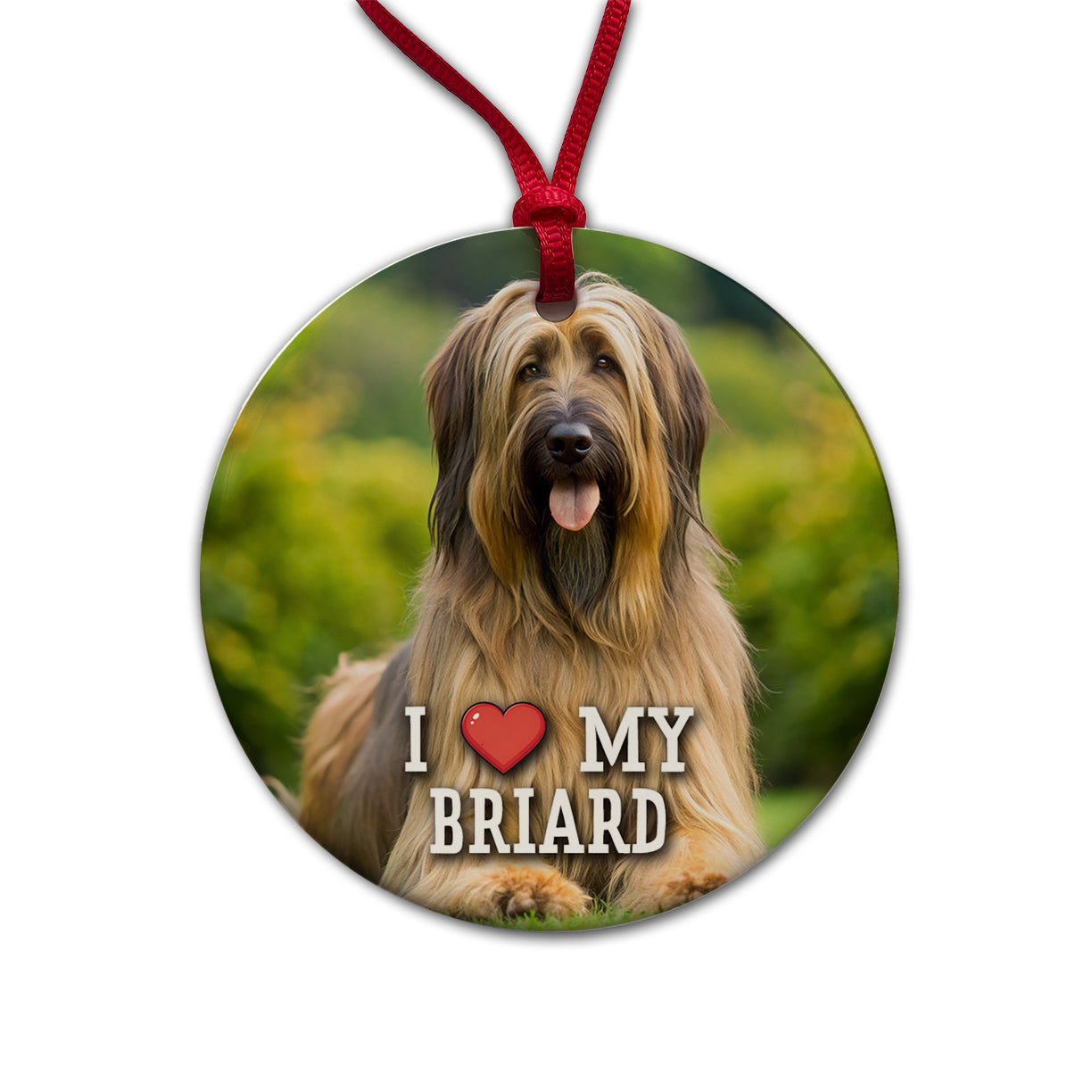 I Love My Briard Dog Heart Round Ceramic Holiday Christmas Tree Ornament