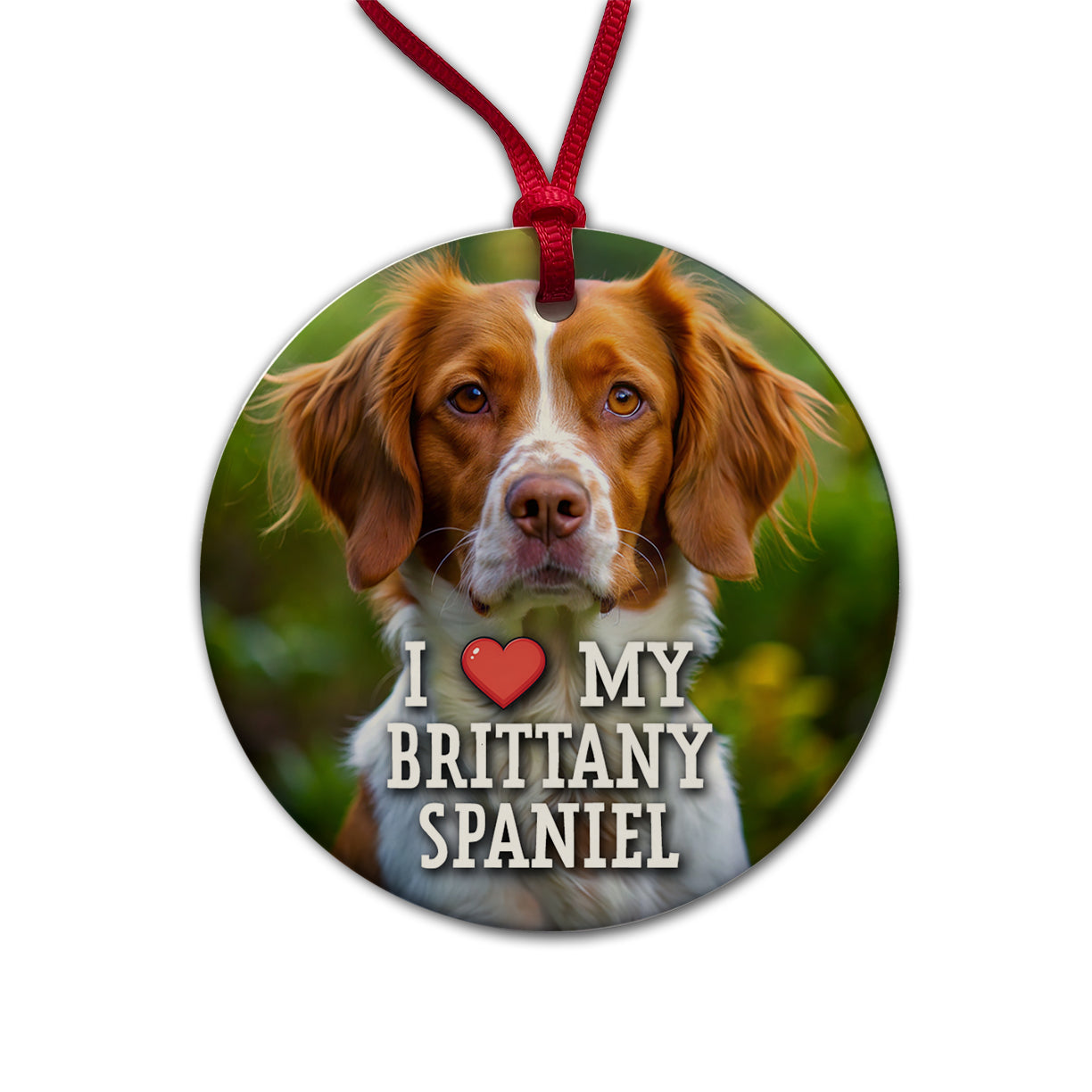 I Love My Brittany Spaniel Dog Heart Round Ceramic Holiday Christmas Tree Ornament