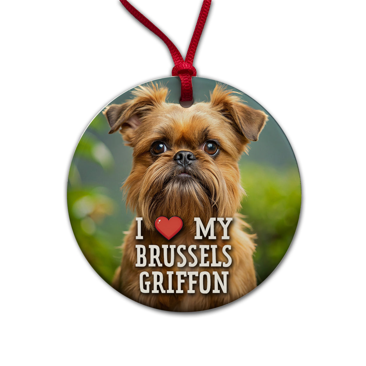 I Love My Brussels Griffon Dog Heart Round Ceramic Holiday Christmas Tree Ornament