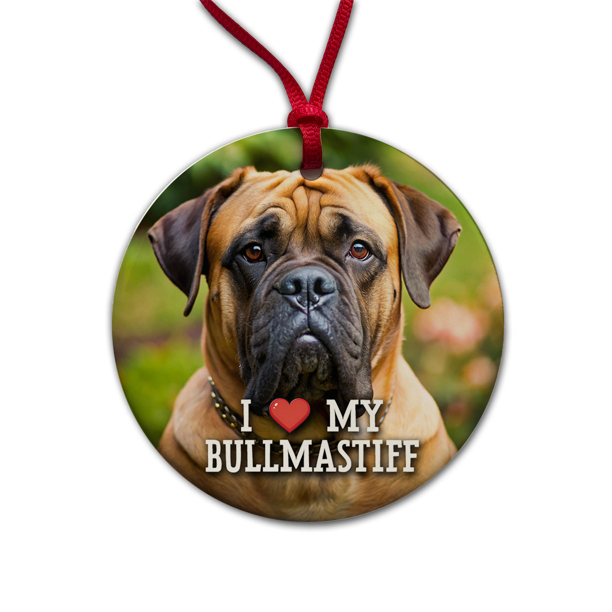 I Love My Bullmastiff Dog Heart Round Ceramic Holiday Christmas Tree Ornament