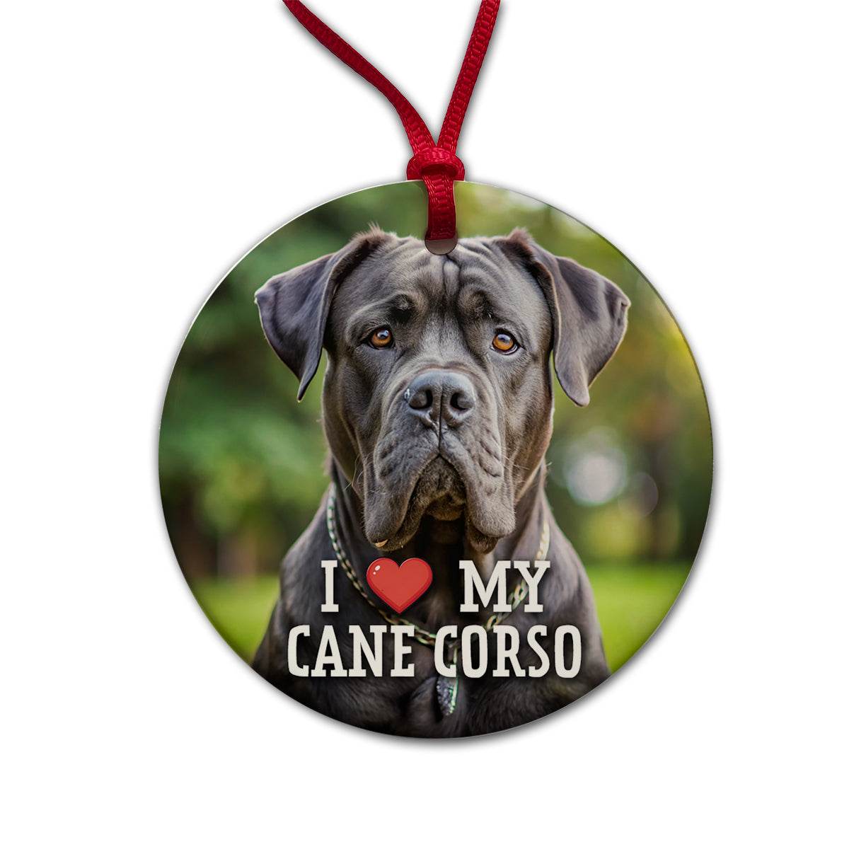 I Love My Cane Corso Dog Heart Round Ceramic Holiday Christmas Tree Ornament