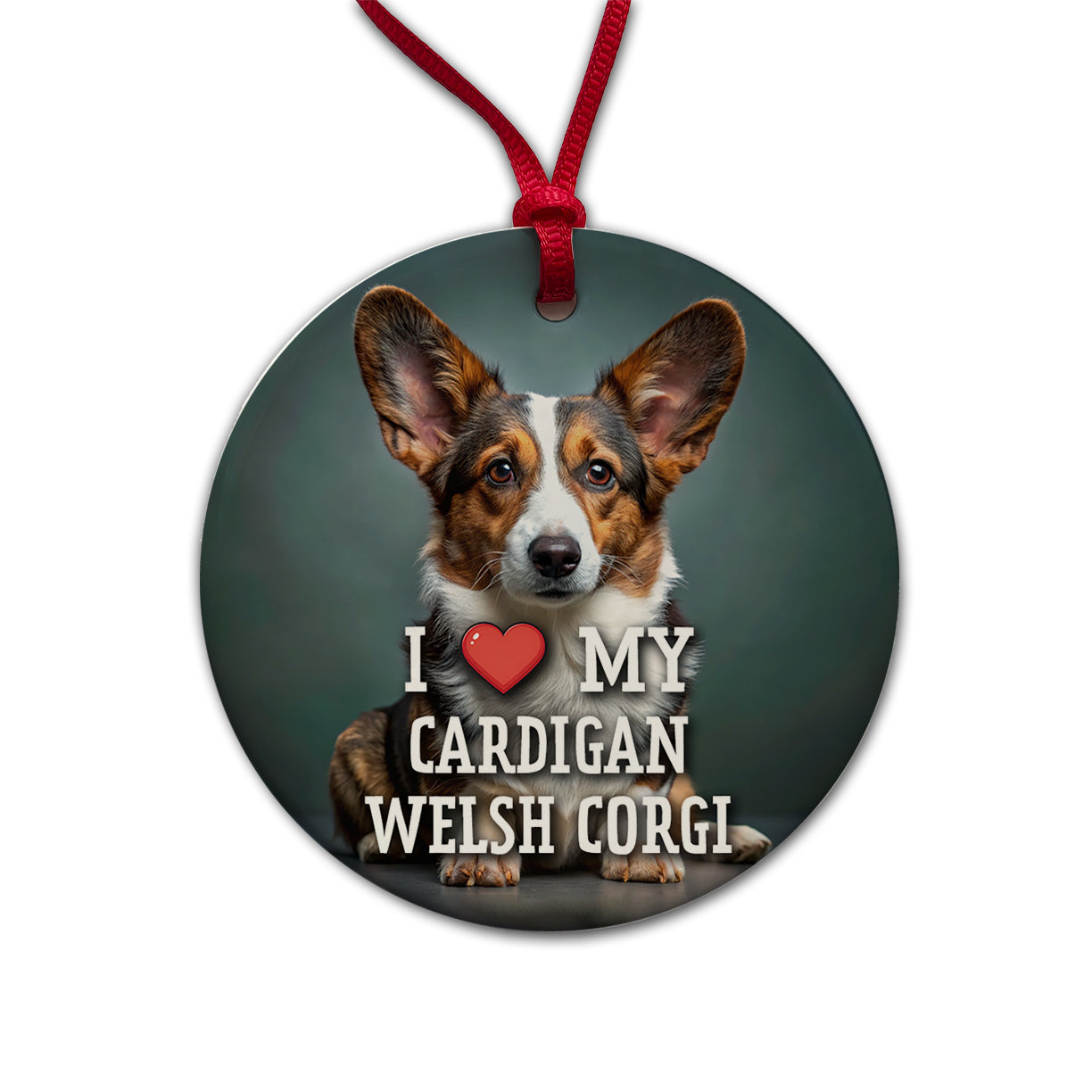 I Love My Cardigan Welsh Corgi Dog Heart Round Ceramic Holiday Christmas Tree Ornament