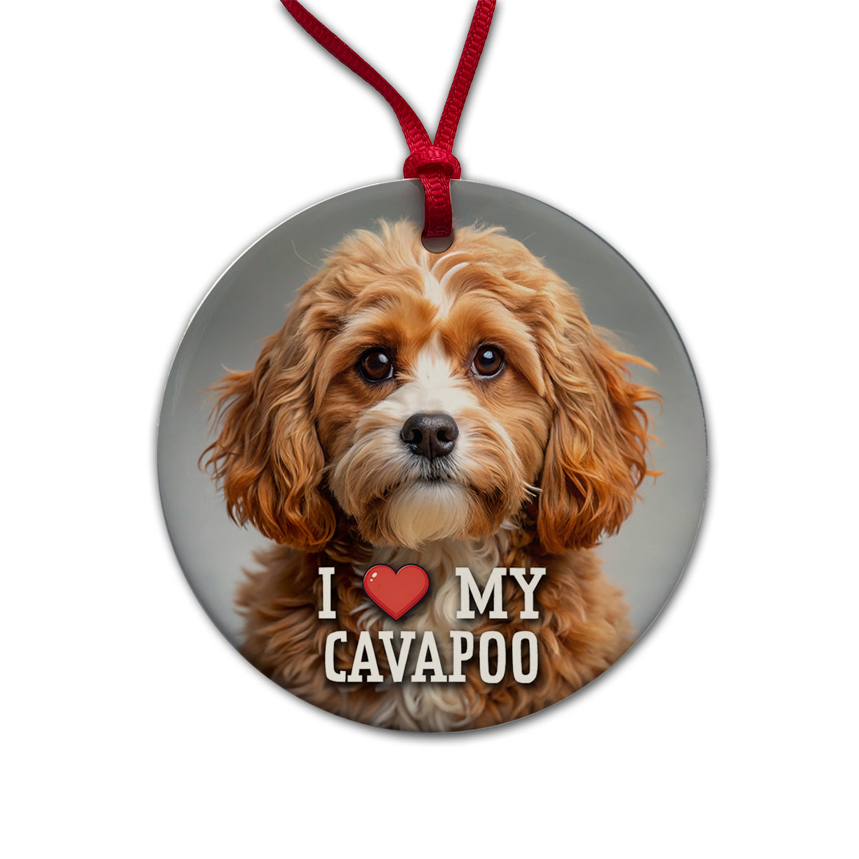 I Love My Cavapoo Dog Heart Round Ceramic Holiday Christmas Tree Ornament