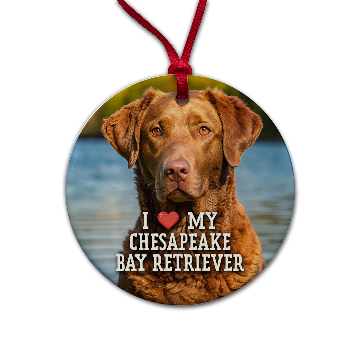 I Love My Chesapeake Bay Retriever Dog Heart Round Ceramic Holiday Christmas Tree Ornament