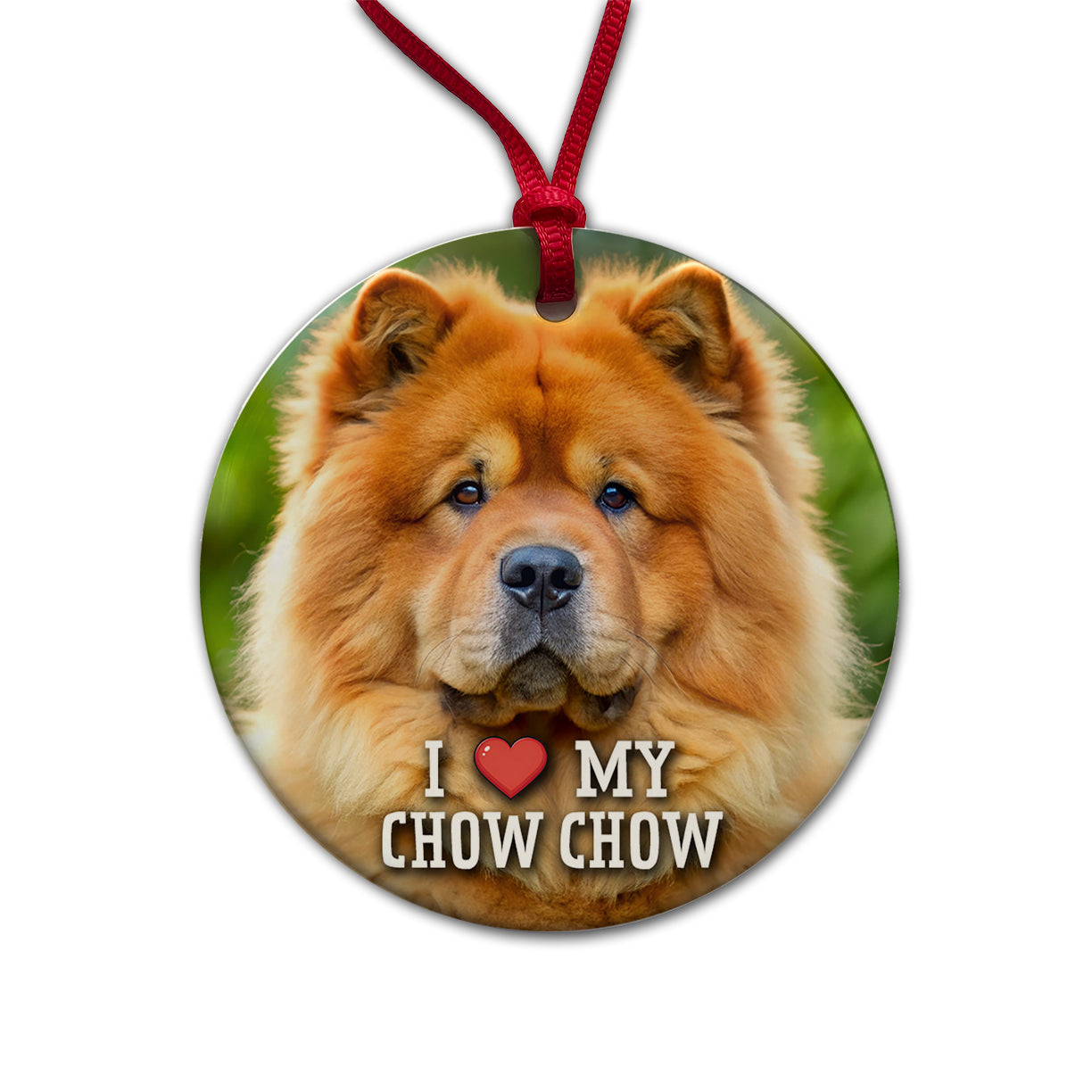 I Love My Chow Chow Dog Heart Round Ceramic Holiday Christmas Tree Ornament