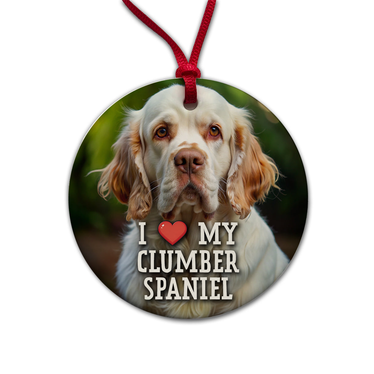 I Love My Clumber Spaniel Dog Heart Round Ceramic Holiday Christmas Tree Ornament
