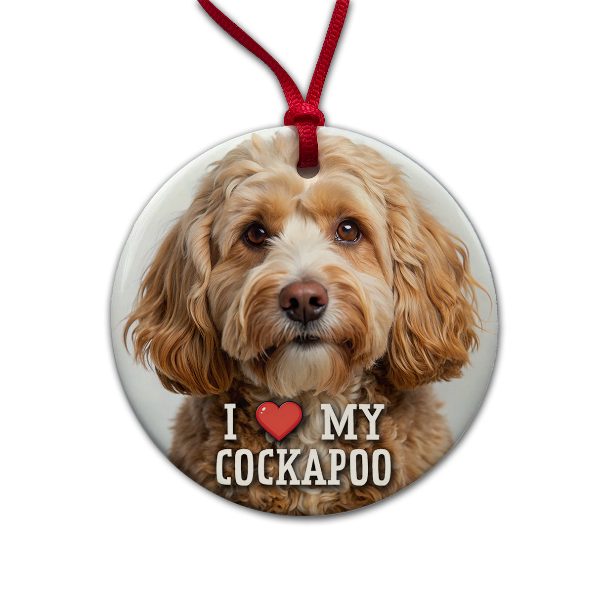 I Love My Cockapoo Dog Heart Round Ceramic Holiday Christmas Tree Ornament