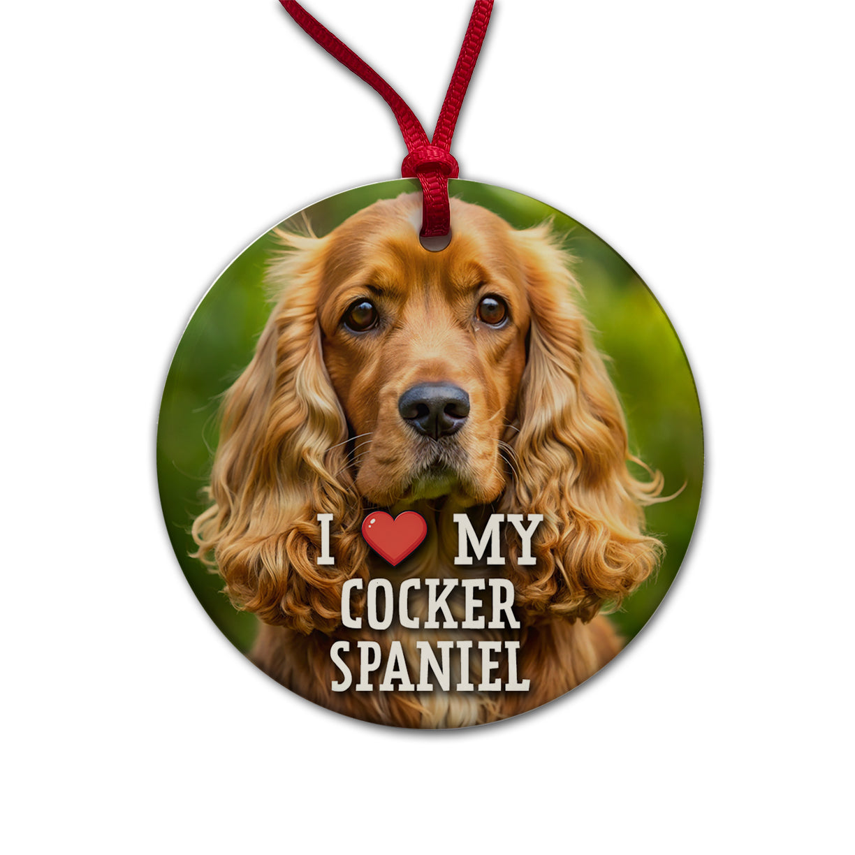 I Love My Cocker Spaniel Dog Heart Round Ceramic Holiday Christmas Tree Ornament
