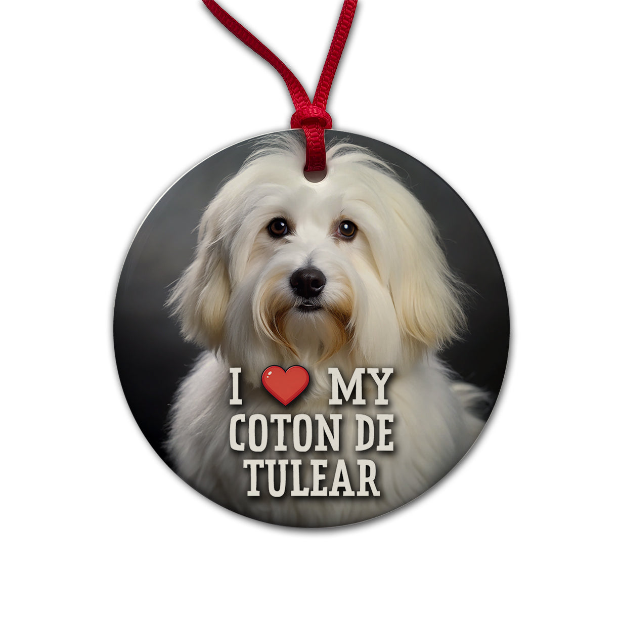 I Love My Coton De Tulear Dog Heart Round Ceramic Holiday Christmas Tree Ornament