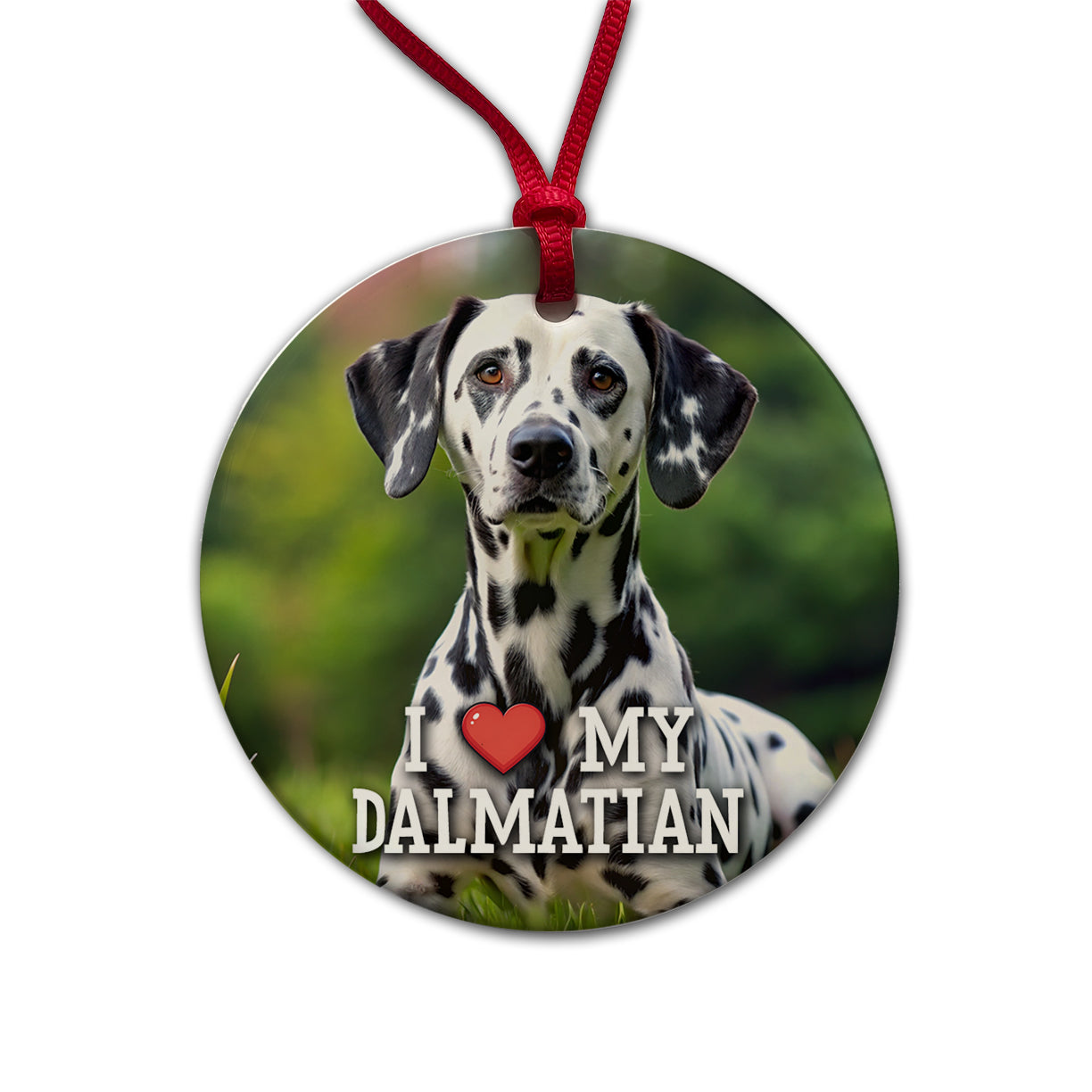 I Love My Dalmatian Dog Heart Round Ceramic Holiday Christmas Tree Ornament