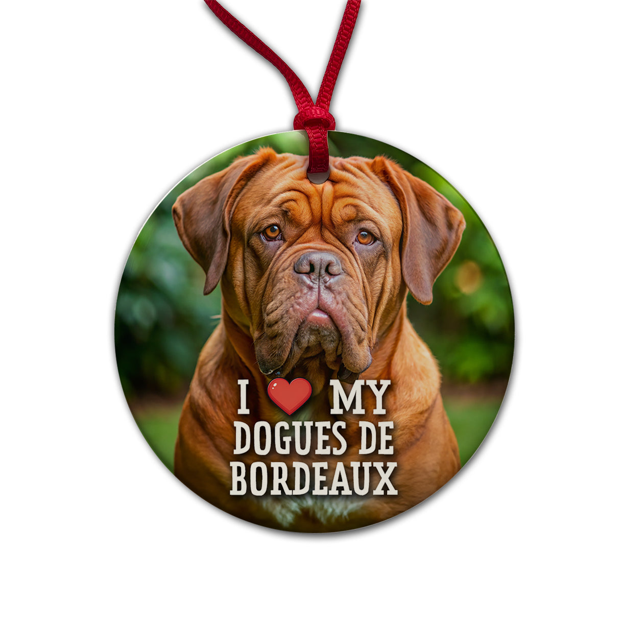 I Love My Dogues De Bordeaux Dog Heart Round Ceramic Holiday Christmas Tree Ornament