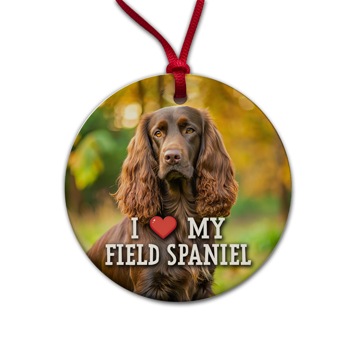 I Love My Field Spaniel Dog Heart Round Ceramic Holiday Christmas Tree Ornament