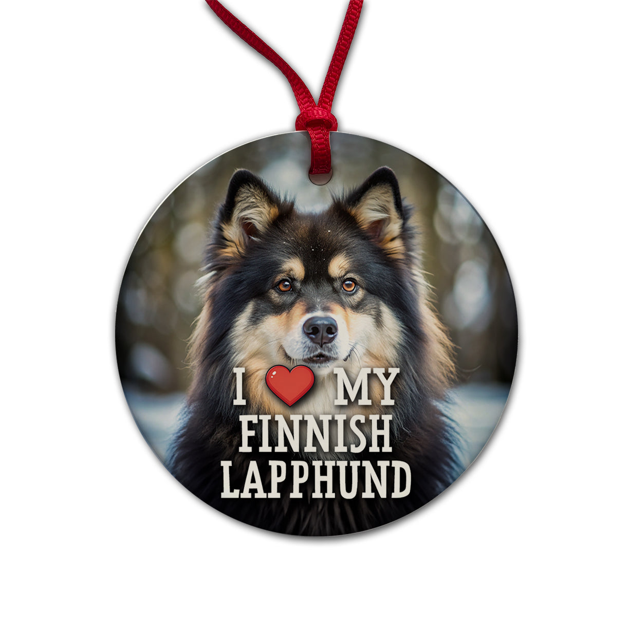 I Love My Finnish Lapphund Dog Heart Round Ceramic Holiday Christmas Tree Ornament