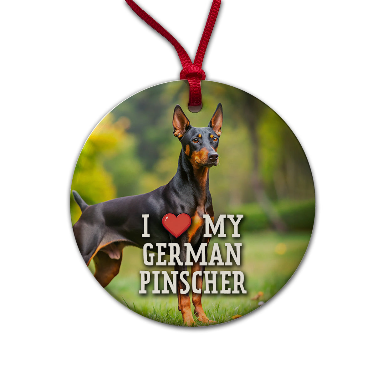 I Love My German Pinscher Dog Heart Round Ceramic Holiday Christmas Tree Ornament