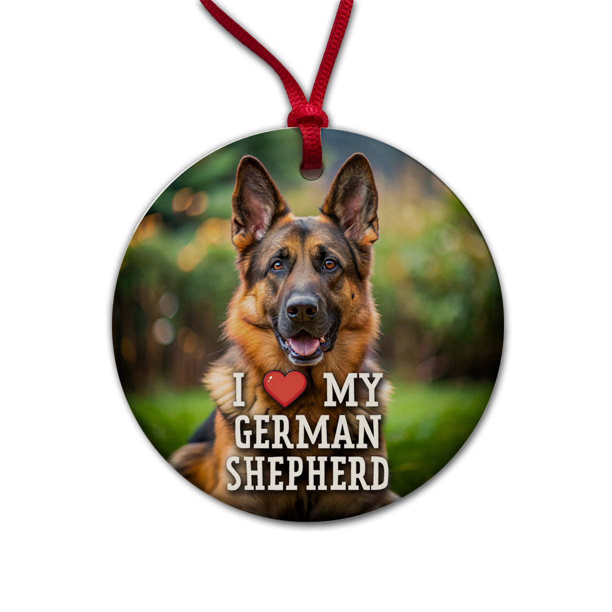 I Love My German Shepherd Dog Heart Round Ceramic Holiday Christmas Tree Ornament