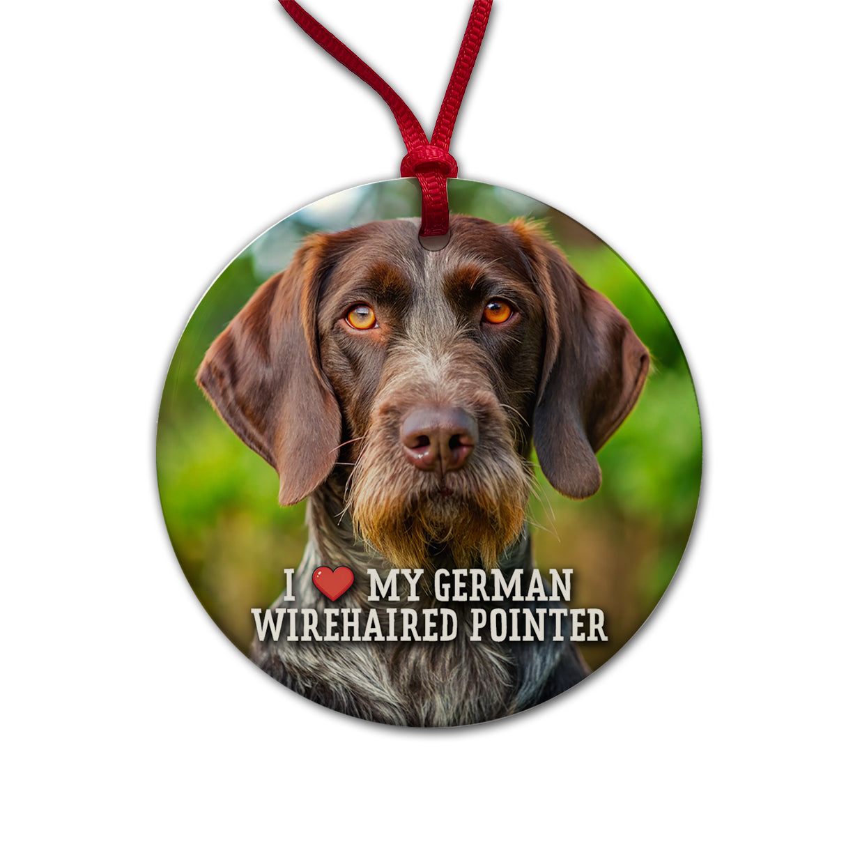 I Love My German Wirehaired Pointer Dog Heart Round Ceramic Holiday Christmas Tree Ornament