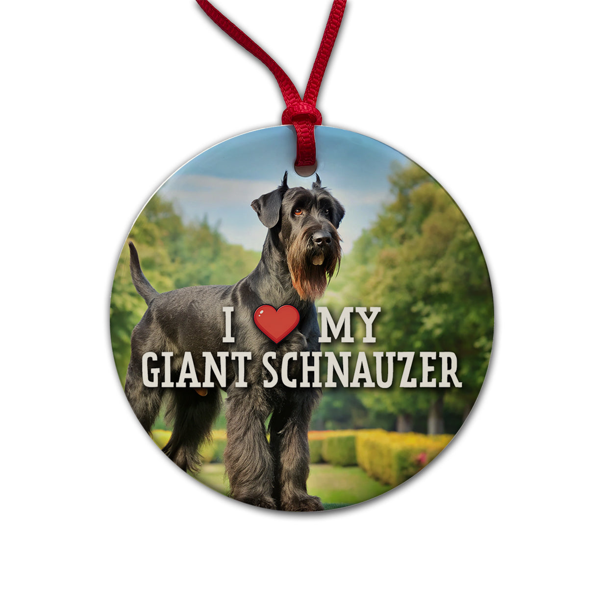 I Love My Giant Schnauzer Dog Heart Round Ceramic Holiday Christmas Tree Ornament