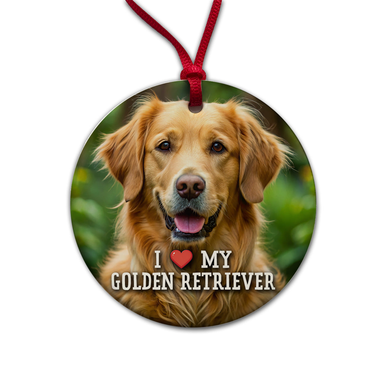 I Love My Golden Retriever Dog Heart Round Ceramic Holiday Christmas Tree Ornament