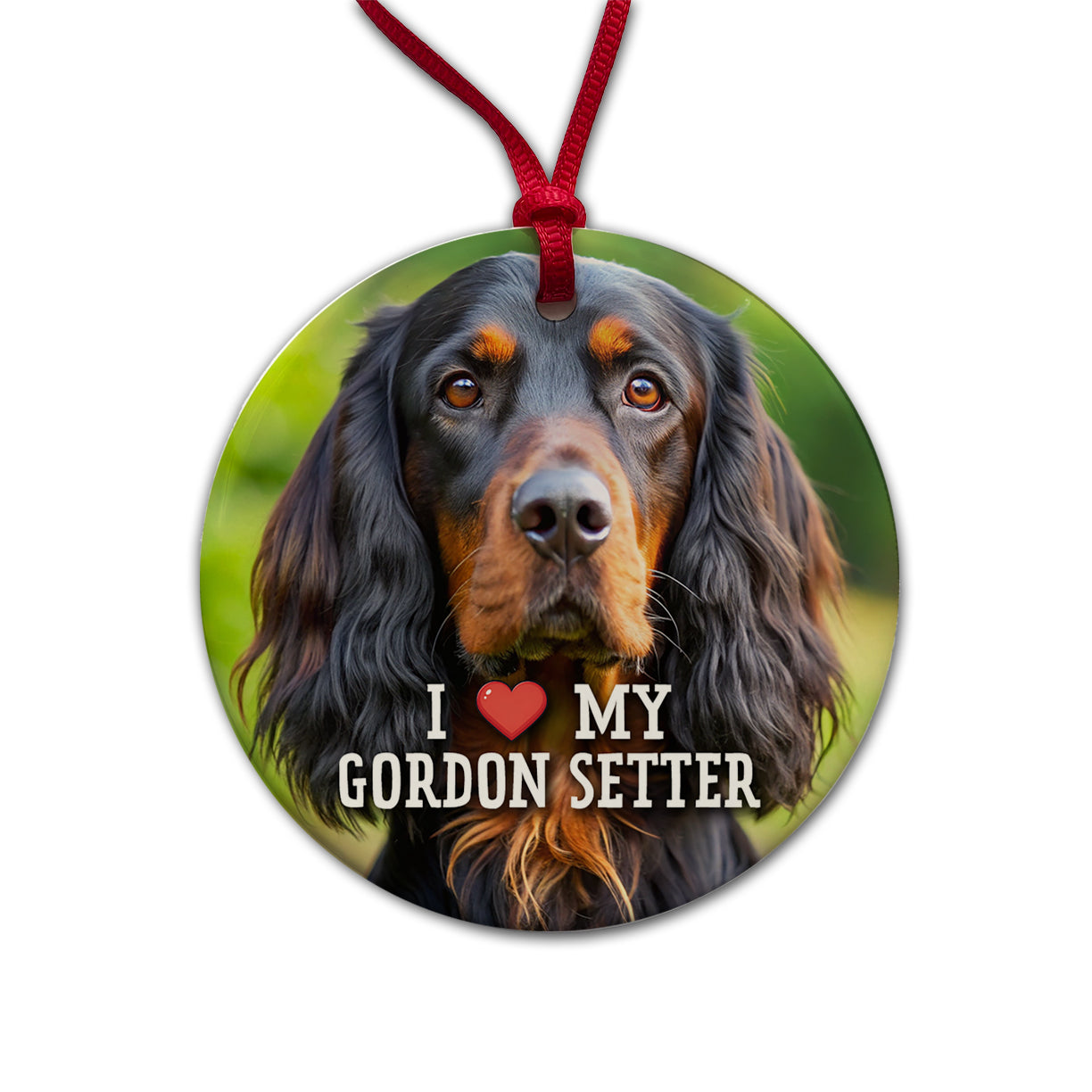 I Love My Gordon Setter Dog Heart Round Ceramic Holiday Christmas Tree Ornament