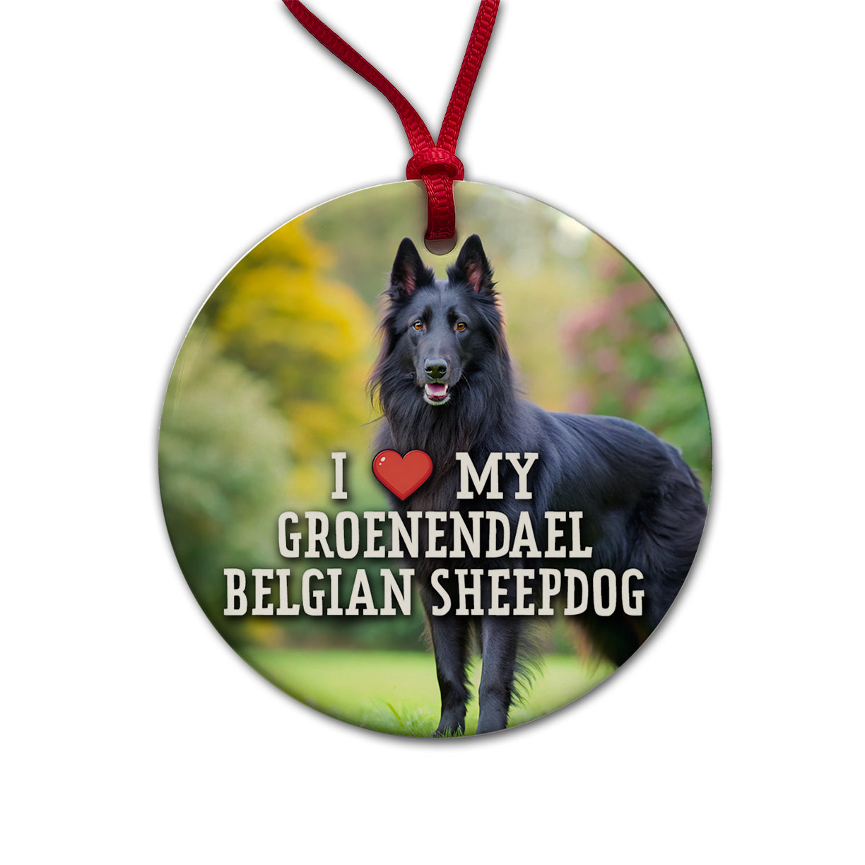 I Love My Groenendael Belgian Sheepdog Dog Heart Round Ceramic Holiday Christmas Tree Ornament
