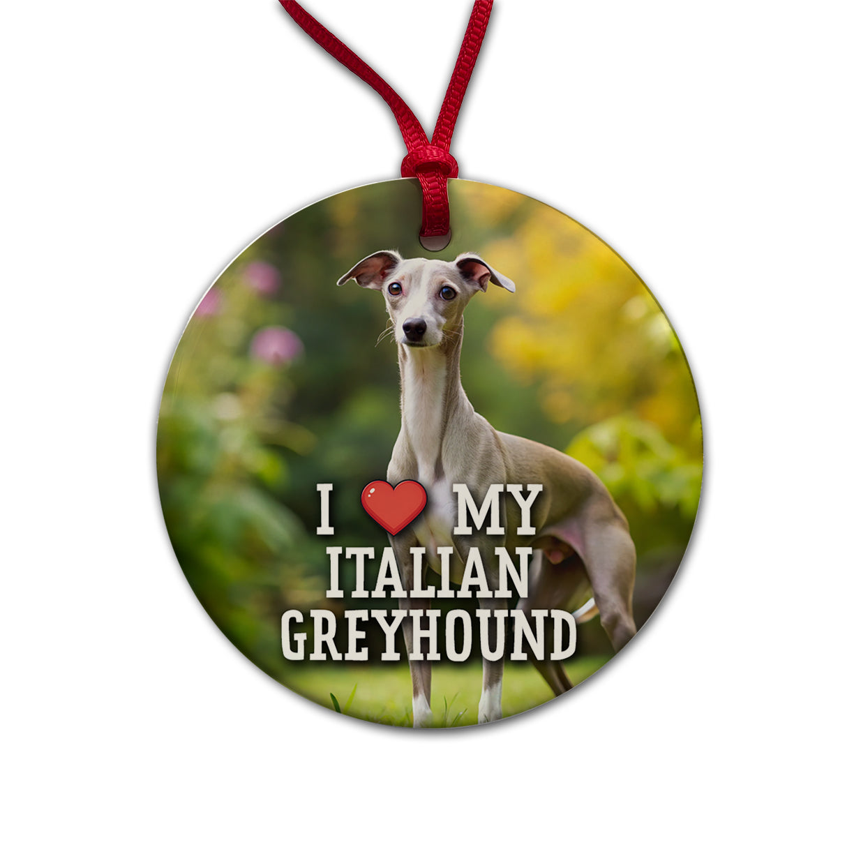 I Love My Italian Greyhound Dog Heart Round Ceramic Holiday Christmas Tree Ornament
