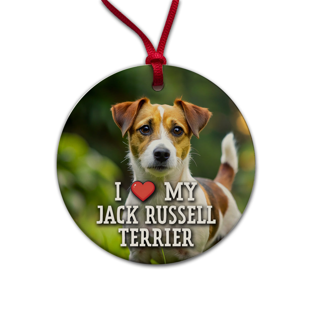 I Love My Jack Russell Terrier Dog Heart Round Ceramic Holiday Christmas Tree Ornament