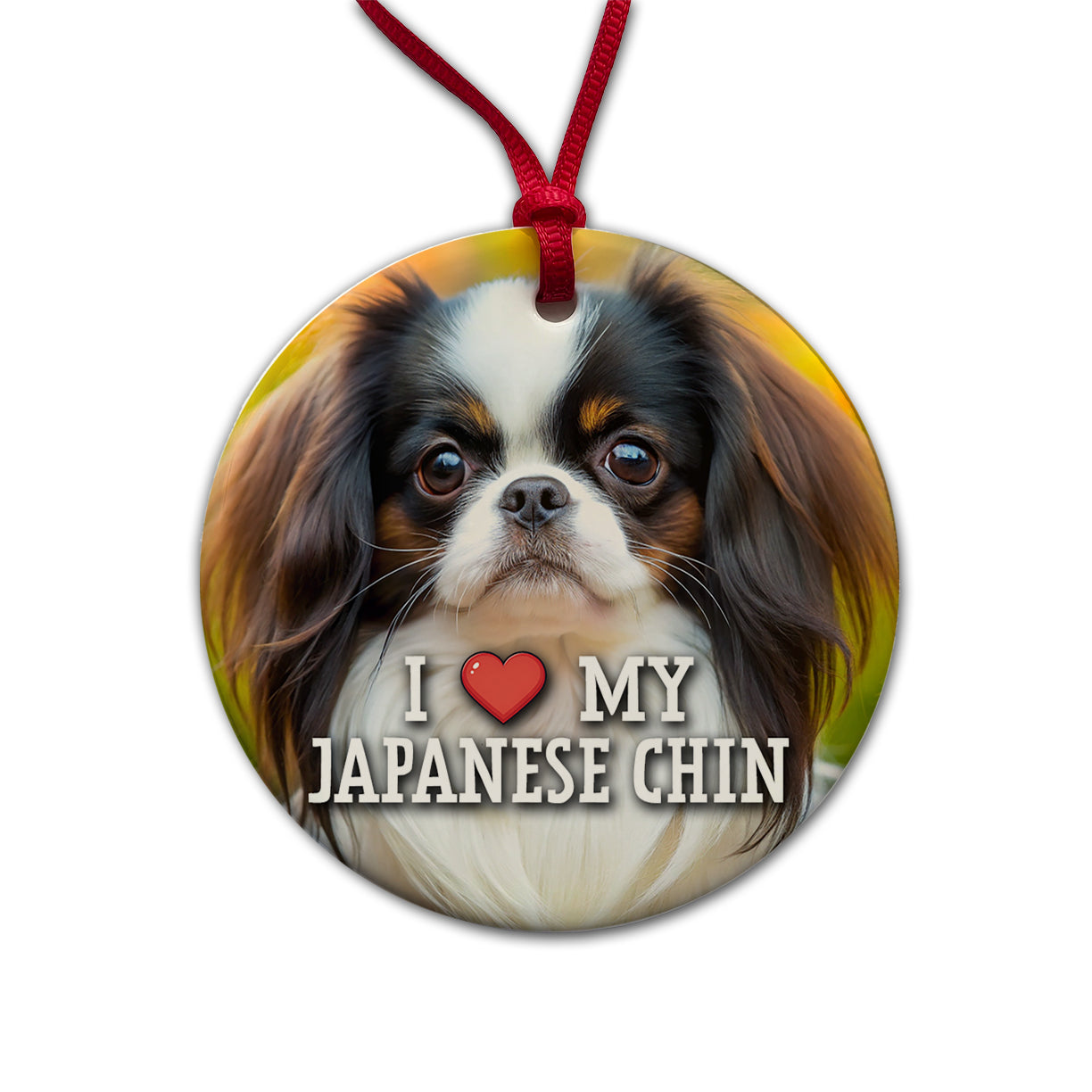 I Love My Japanese Chin Dog Heart Round Ceramic Holiday Christmas Tree Ornament