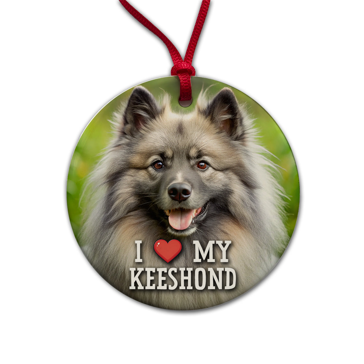 I Love My Keeshond Dog Heart Round Ceramic Holiday Christmas Tree Ornament