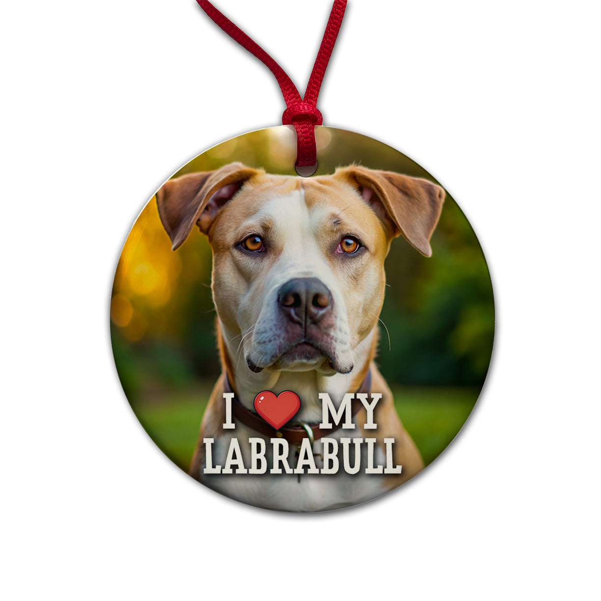 I Love My Labrabull Dog Heart Round Ceramic Holiday Christmas Tree Ornament