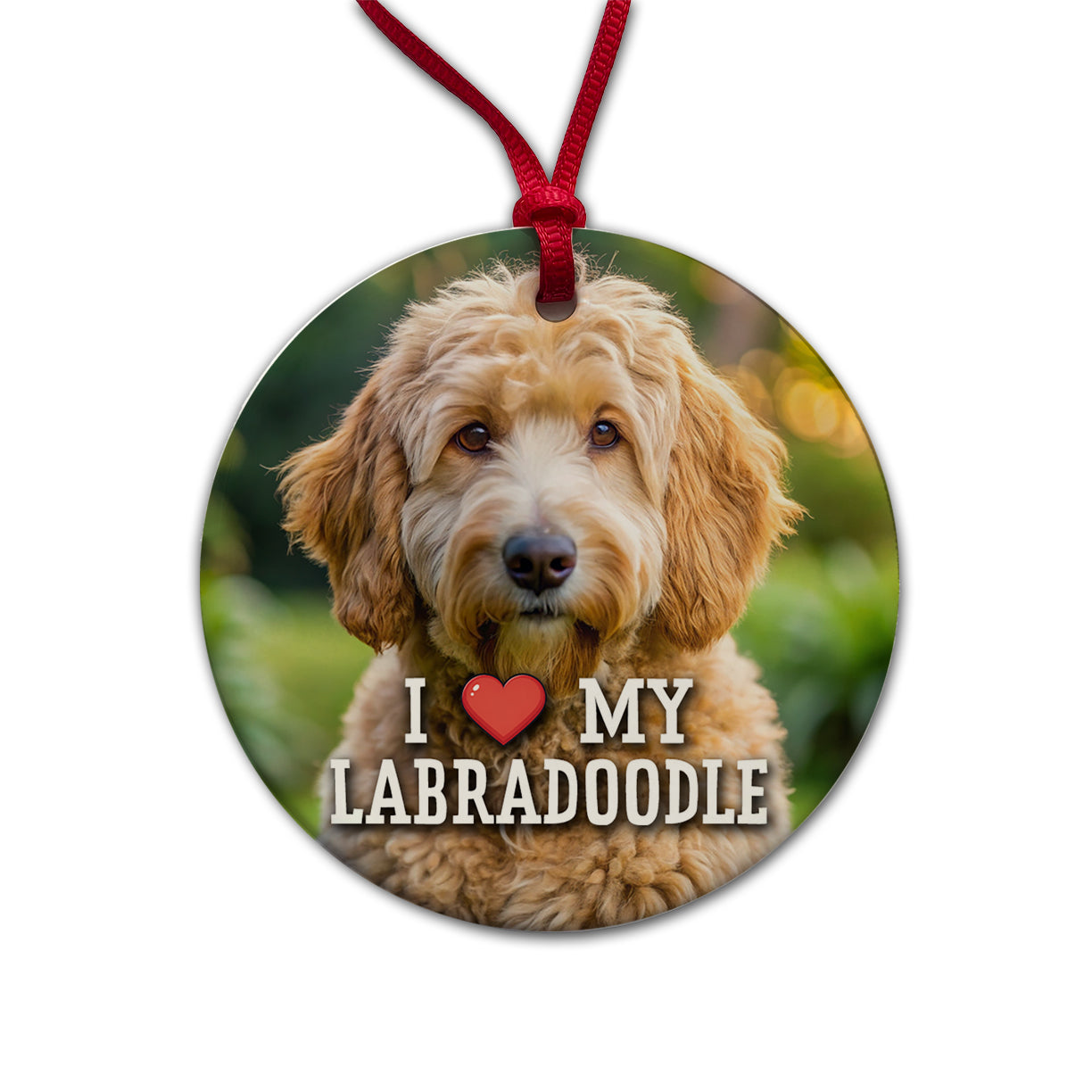 I Love My Labradoodle Dog Heart Round Ceramic Holiday Christmas Tree Ornament