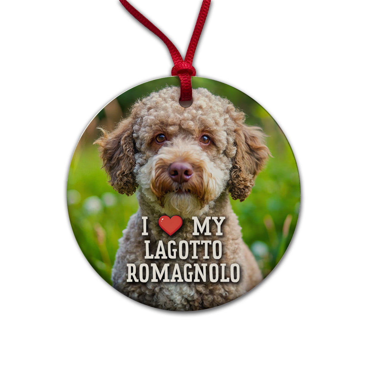 I Love My Lagotto Romagnolo Dog Heart Round Ceramic Holiday Christmas Tree Ornament