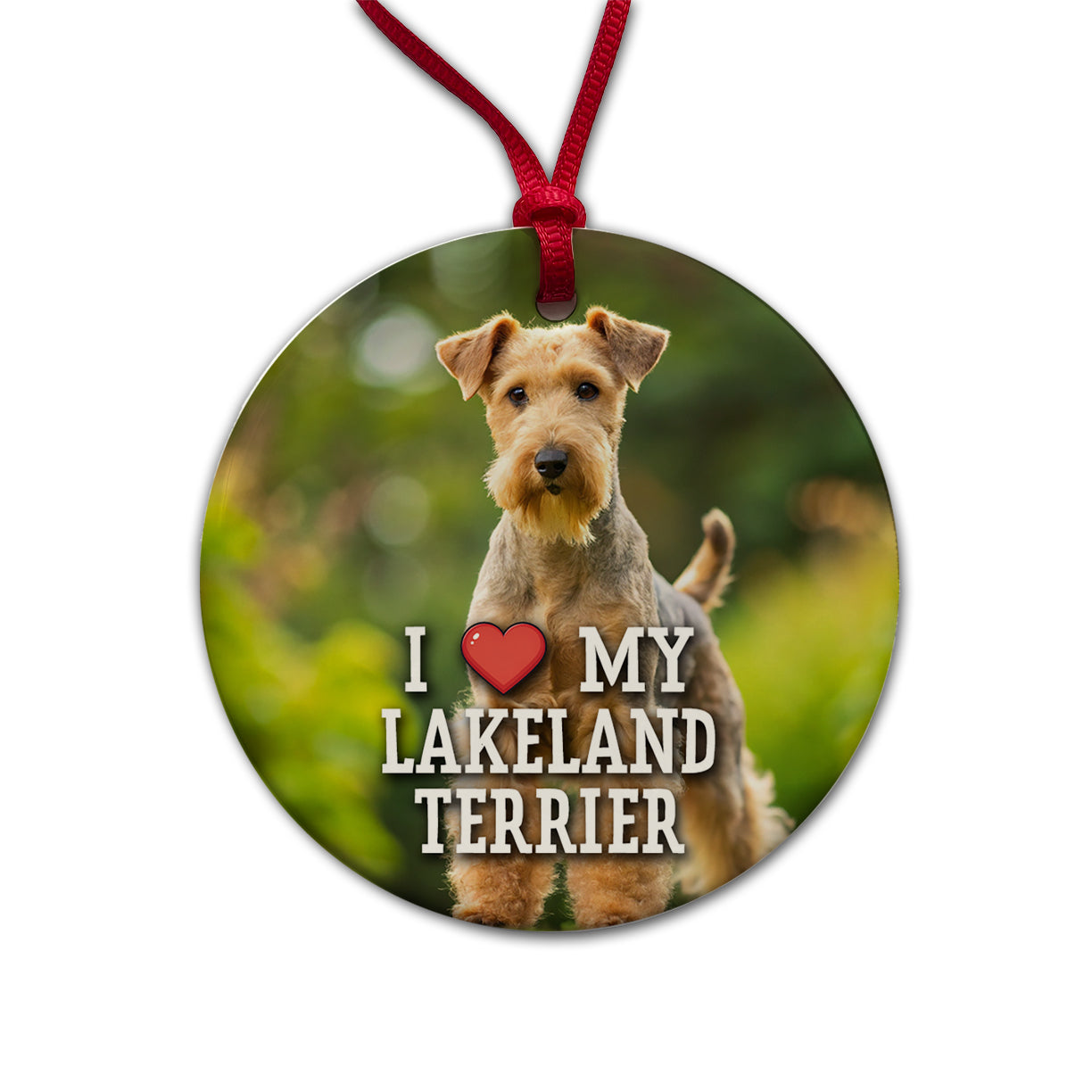 I Love My Lakeland Terrier Dog Heart Round Ceramic Holiday Christmas Tree Ornament
