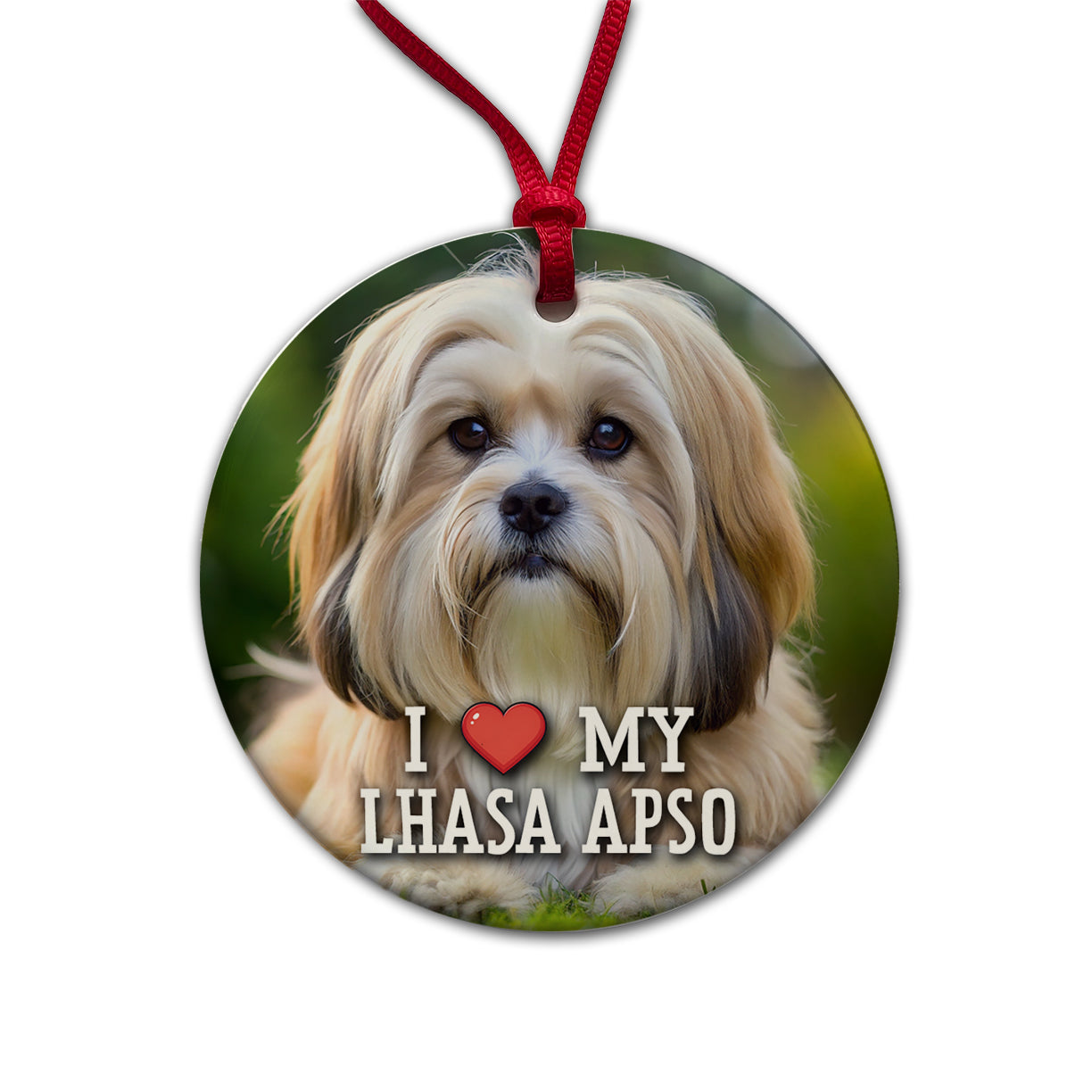 I Love My Lhasa Apso Dog Heart Round Ceramic Holiday Christmas Tree Ornament
