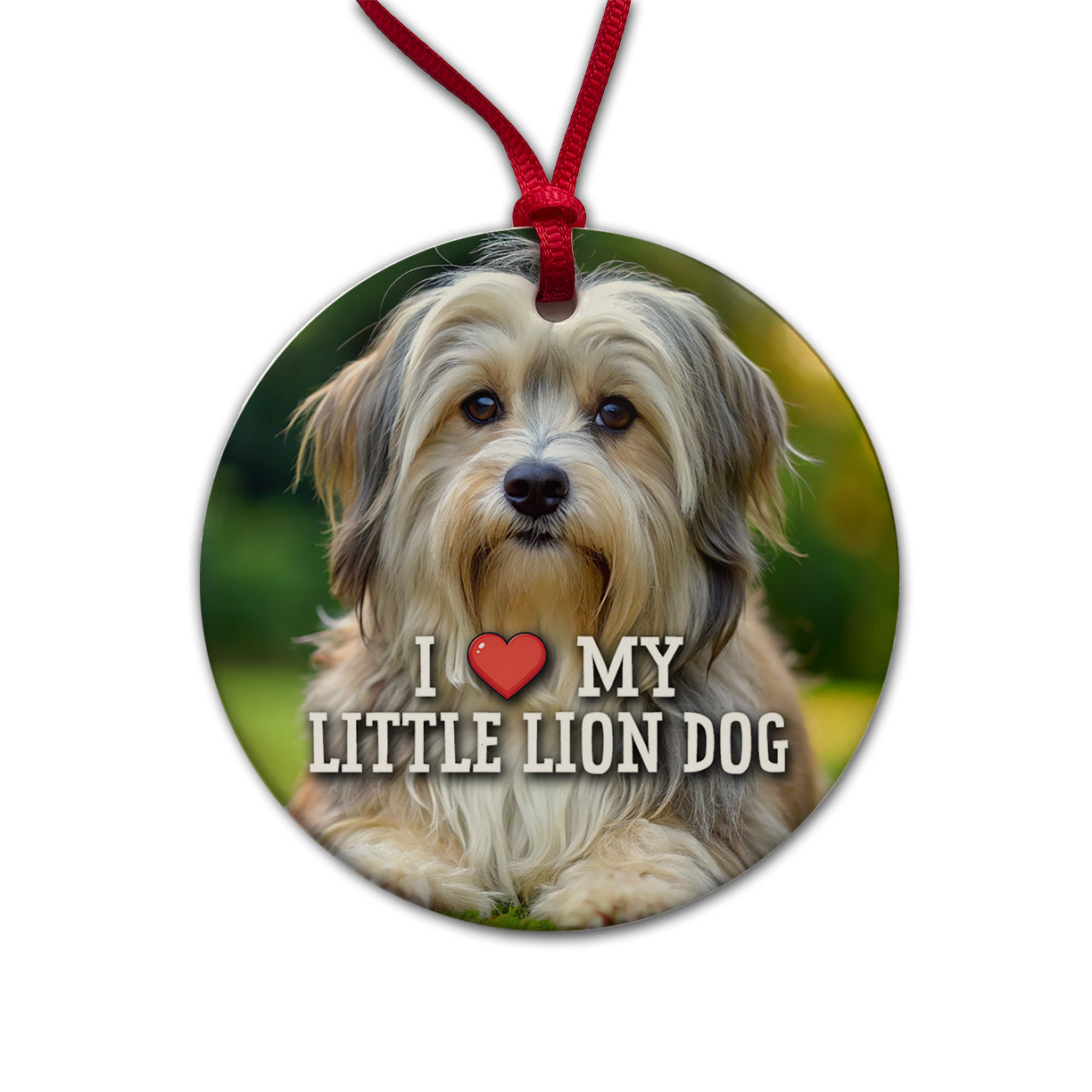 I Love My Little Lion Dog Heart Round Ceramic Holiday Christmas Tree Ornament