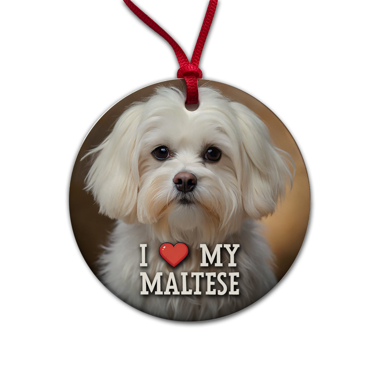 I Love My Maltese Dog Heart Round Ceramic Holiday Christmas Tree Ornament