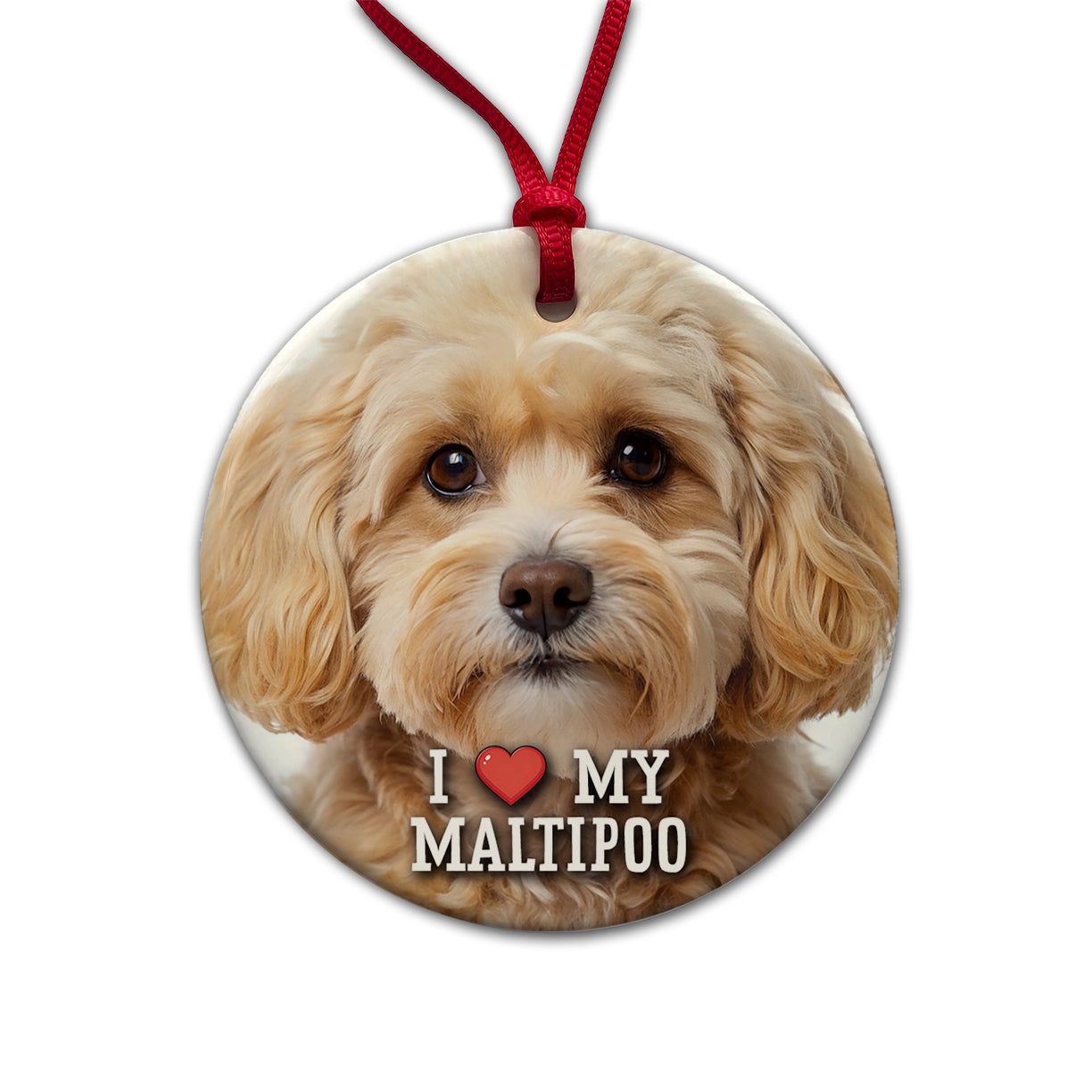 I Love My Maltipoo Dog Heart Round Ceramic Holiday Christmas Tree Ornament