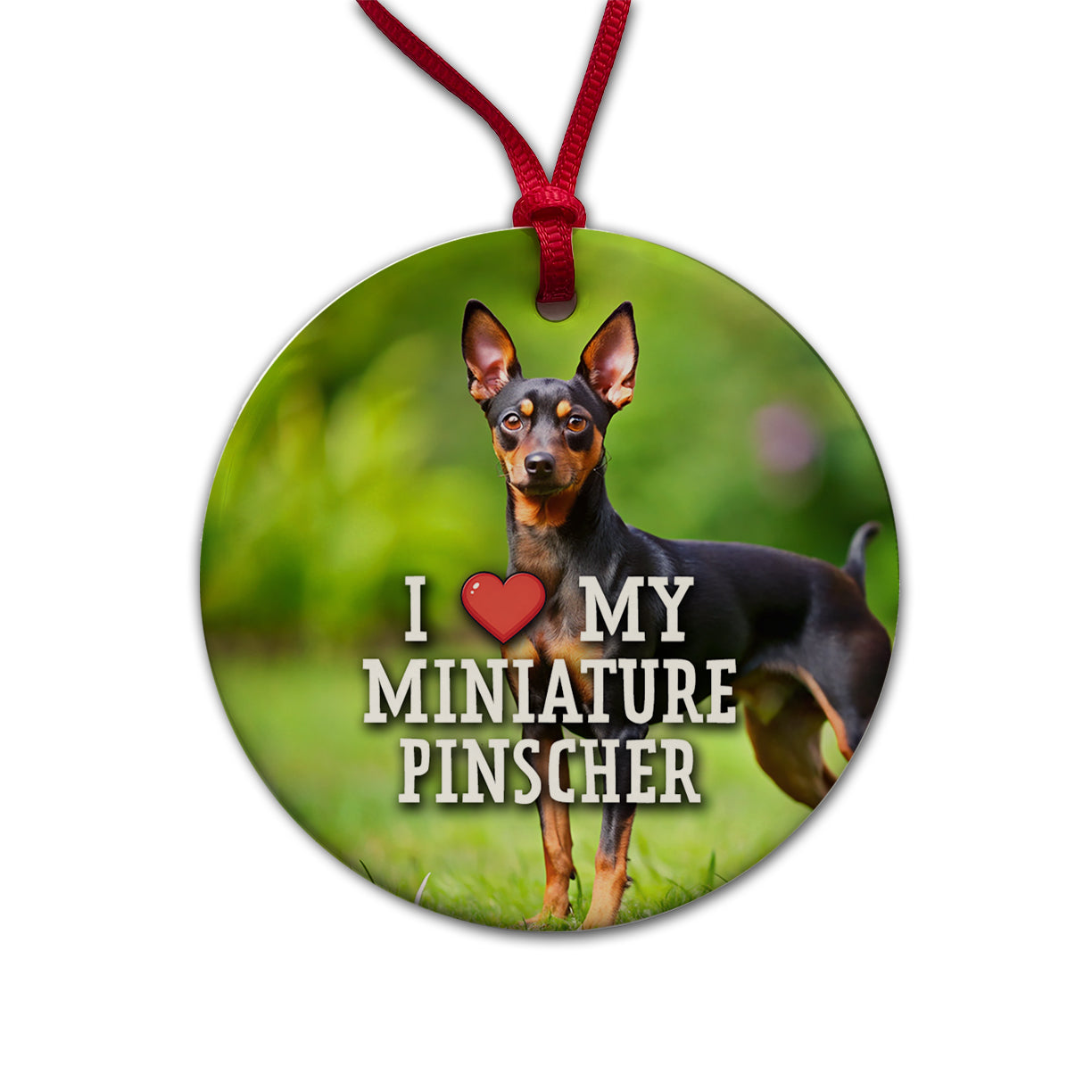 I Love My Miniature Pinscher Dog Heart Round Ceramic Holiday Christmas Tree Ornament