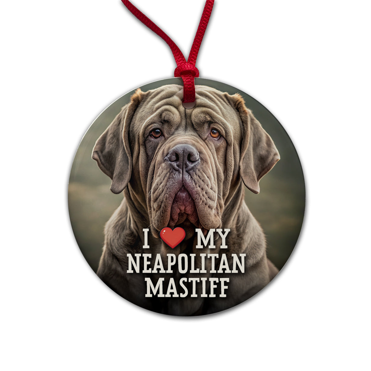 I Love My Neapolitan Mastiff Dog Heart Round Ceramic Holiday Christmas Tree Ornament
