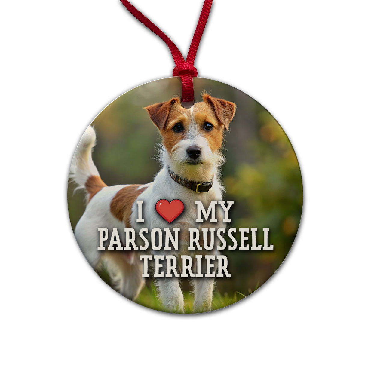 I Love My Parson Russell Terrier Dog Heart Round Ceramic Holiday Christmas Tree Ornament