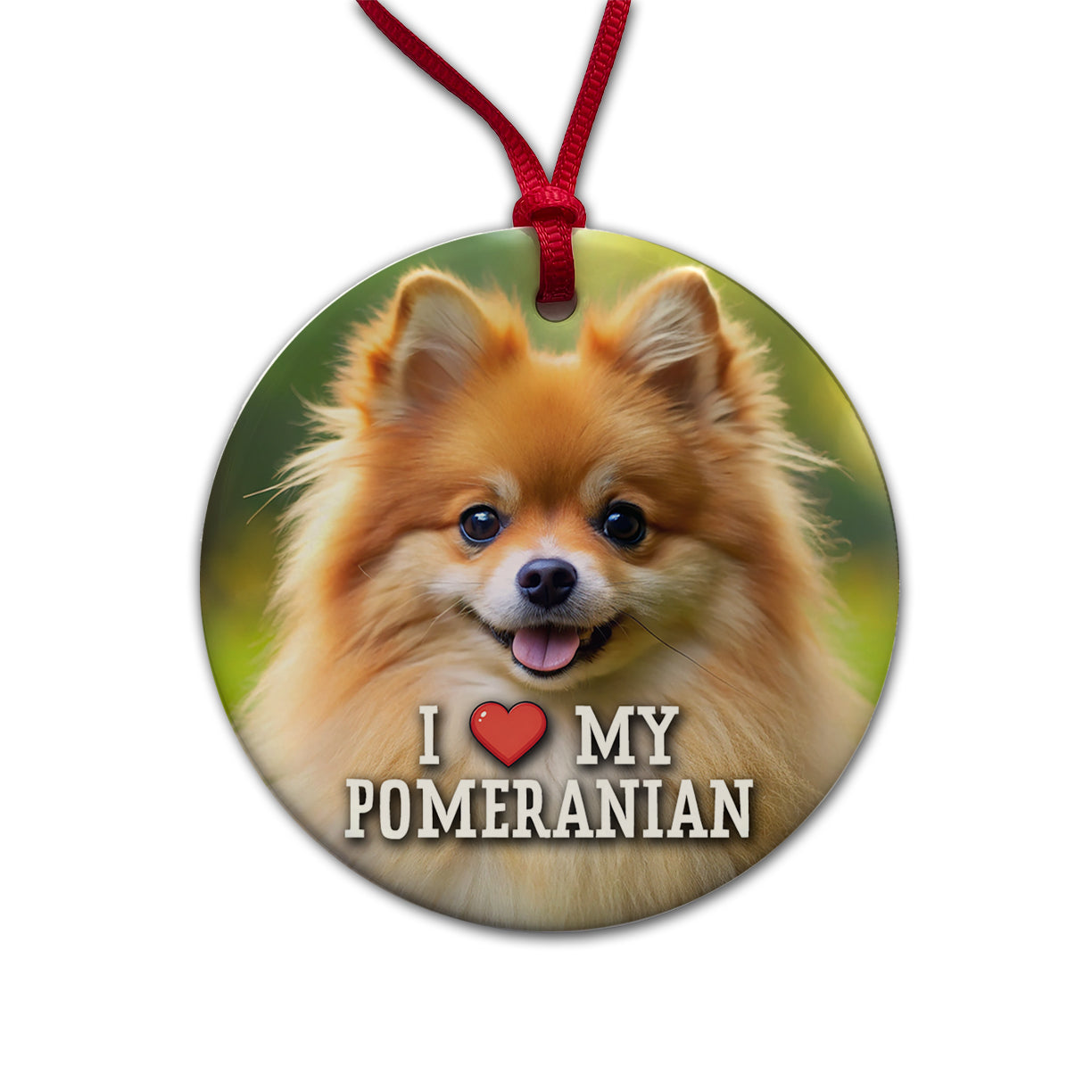I Love My Pomeranian Dog Heart Round Ceramic Holiday Christmas Tree Ornament