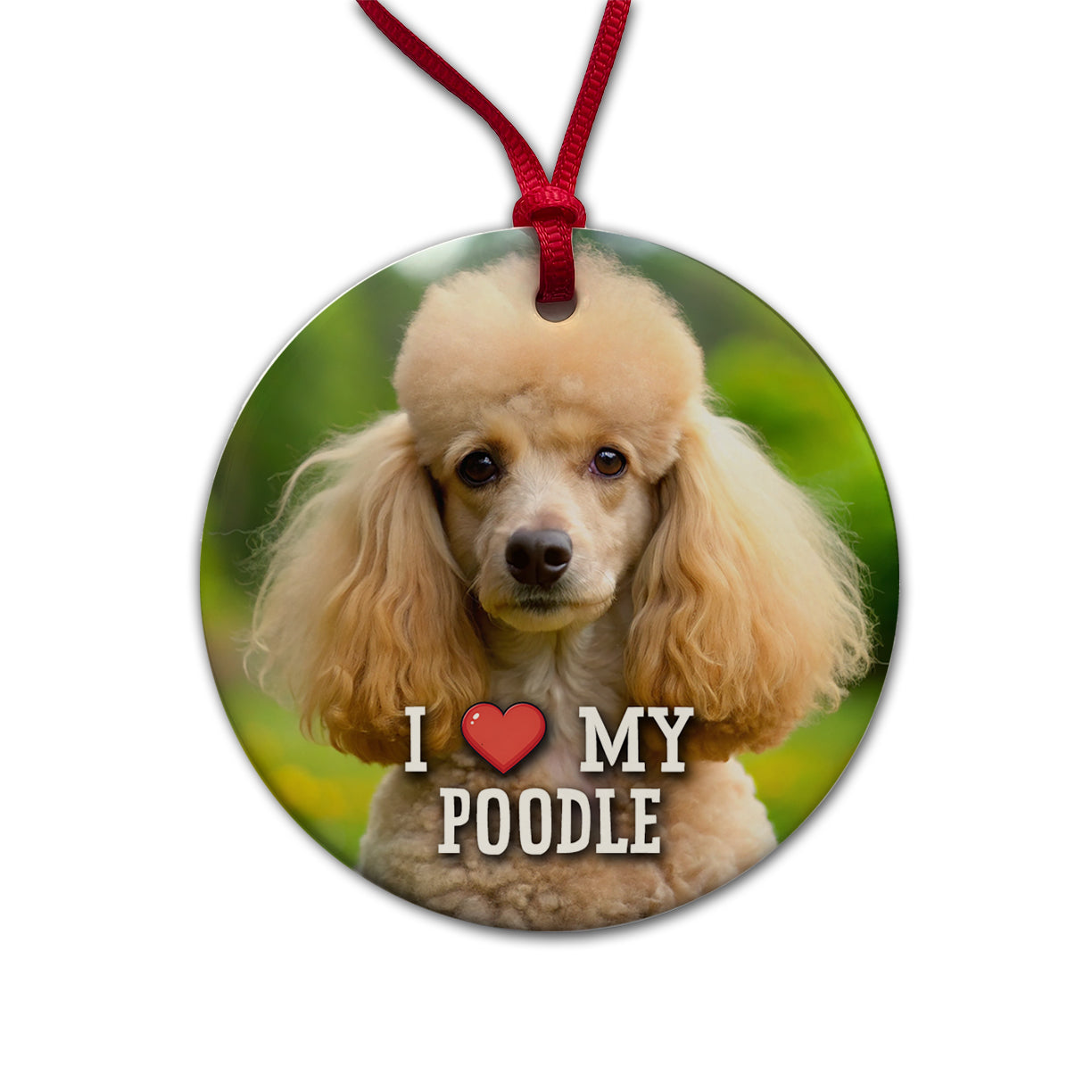 I Love My Poodle Dog Heart Round Ceramic Holiday Christmas Tree Ornament