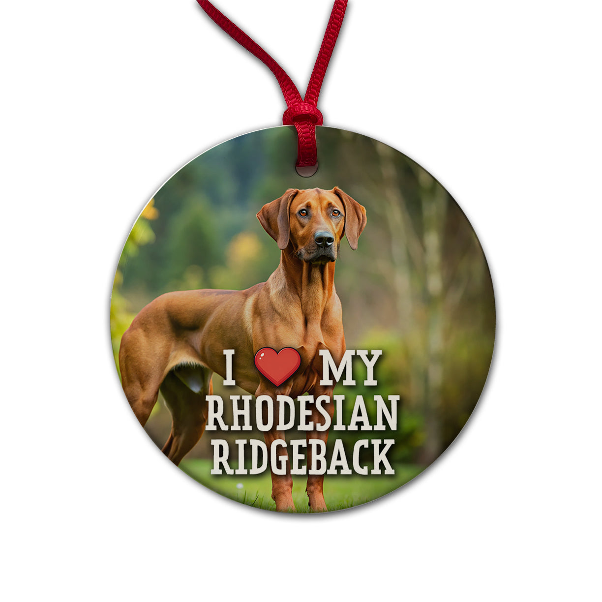 I Love My Rhodesian Ridgeback Dog Heart Round Ceramic Holiday Christmas Tree Ornament