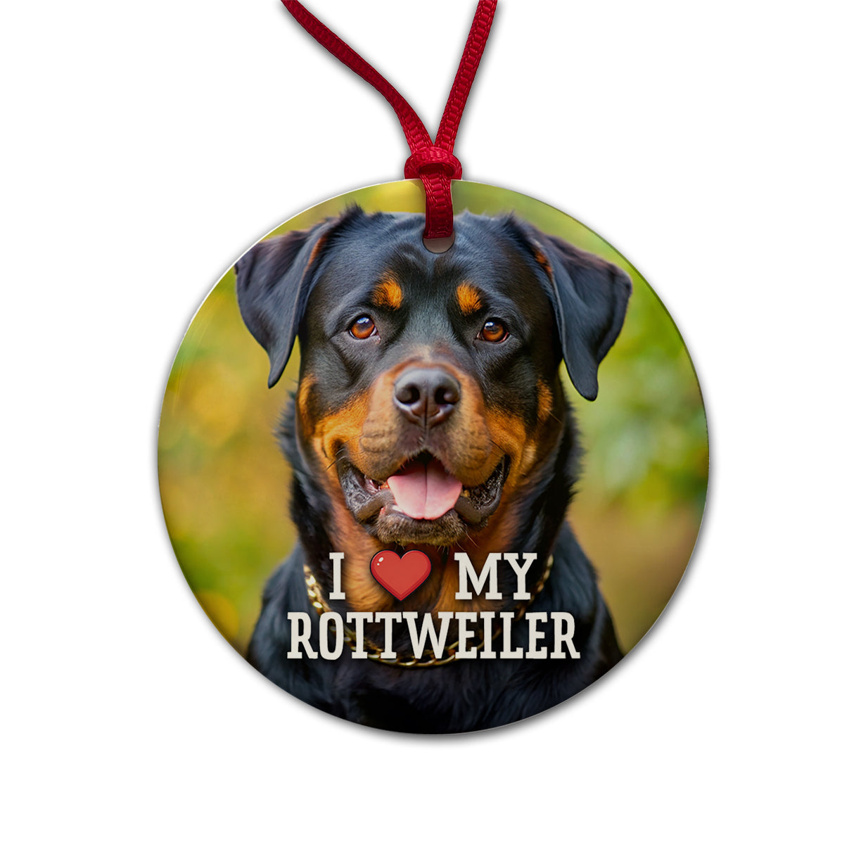 I Love My Rottweiler Dog Heart Round Ceramic Holiday Christmas Tree Ornament