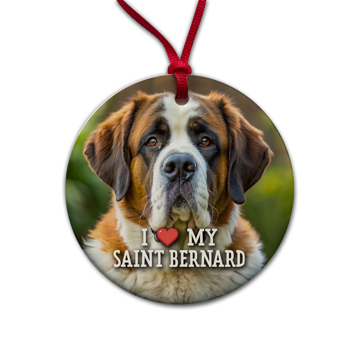 I Love My Saint Bernard Dog Heart Round Ceramic Holiday Christmas Tree Ornament