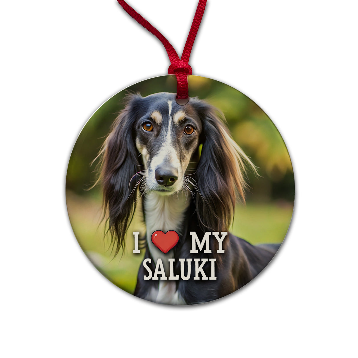 I Love My Saluki Dog Heart Round Ceramic Holiday Christmas Tree Ornament