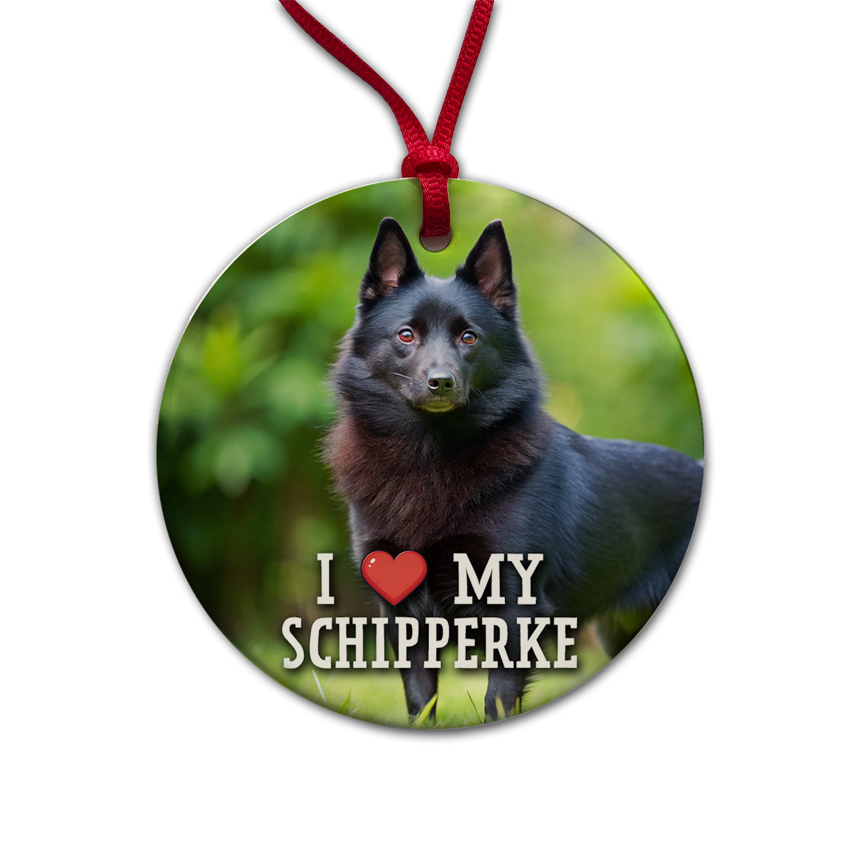 I Love My Schipperke Dog Heart Round Ceramic Holiday Christmas Tree Ornament