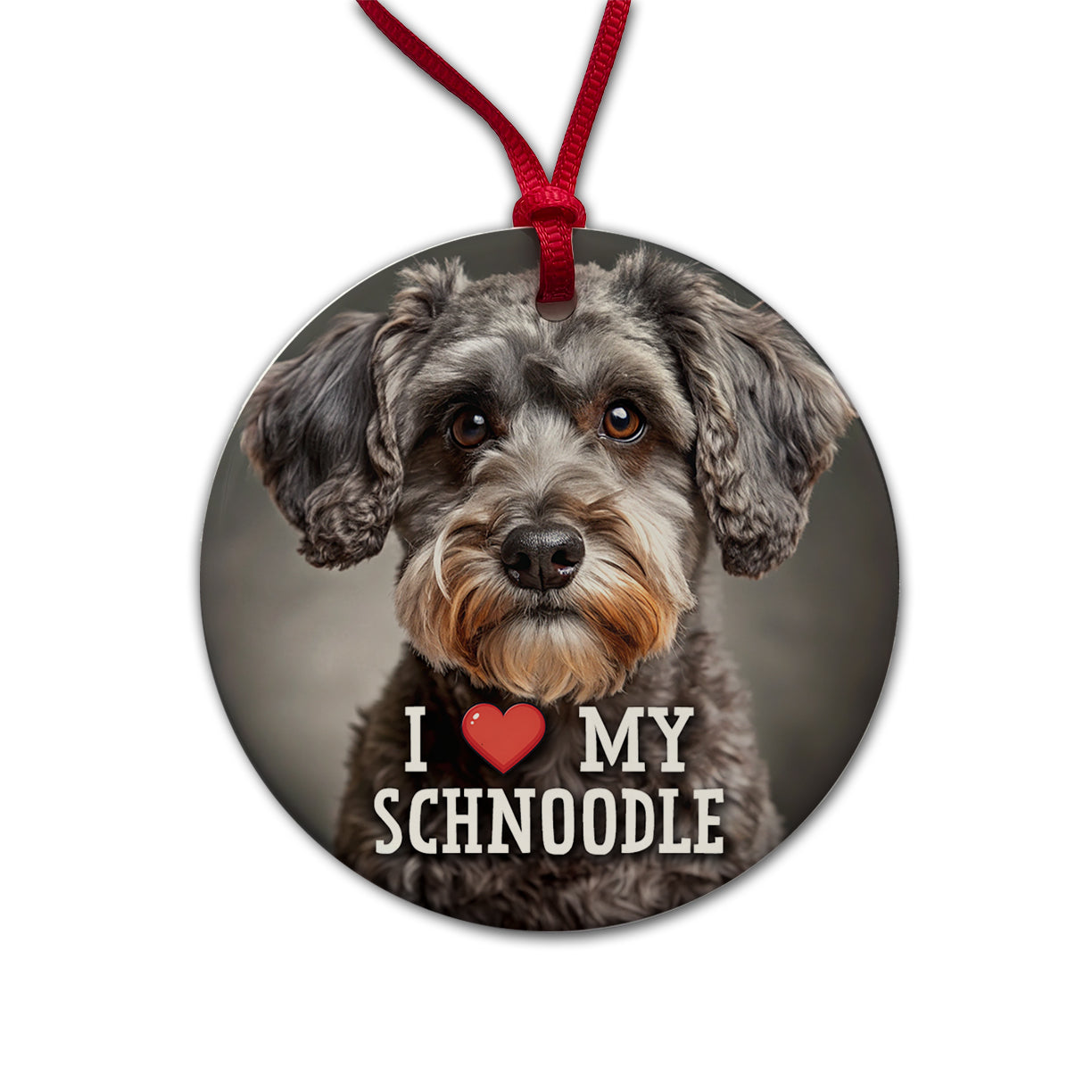 I Love My Schnoodle Dog Heart Round Ceramic Holiday Christmas Tree Ornament