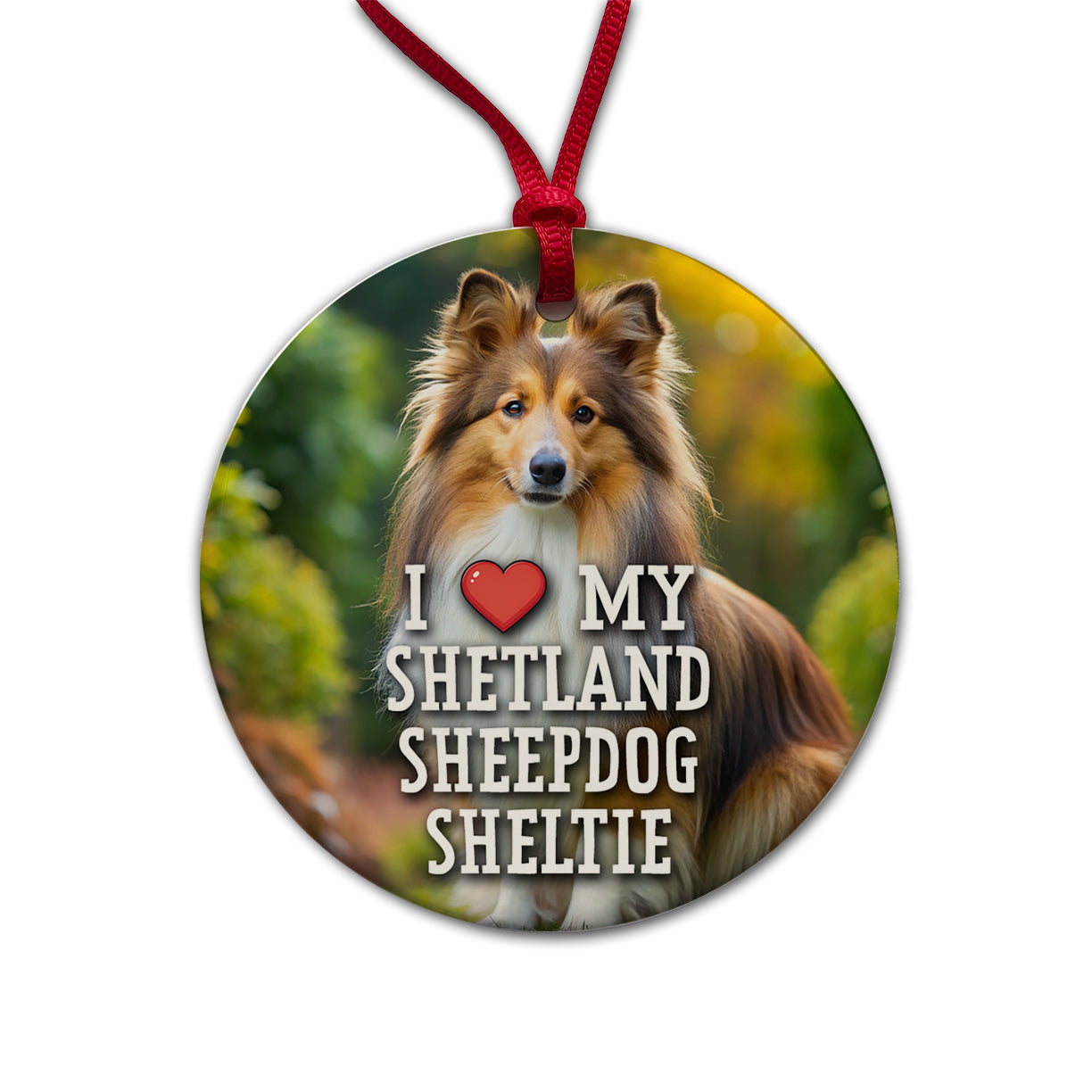 I Love My Shetland Sheepdog Sheltie Dog Heart Round Ceramic Holiday Christmas Tree Ornament