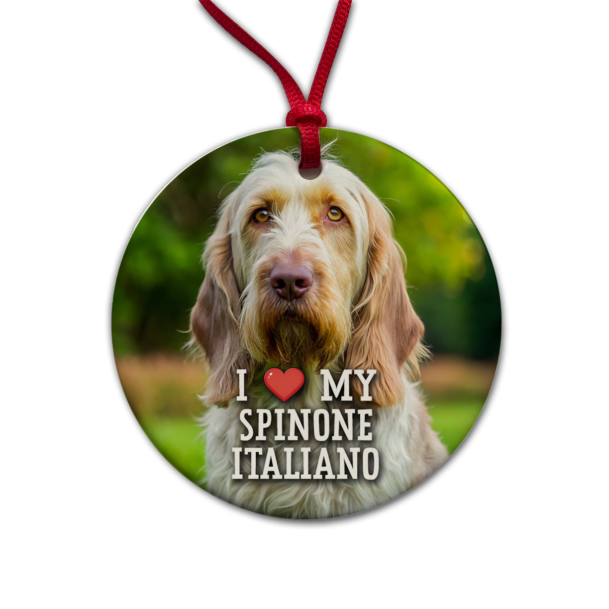 I Love My Spinone Italiano Dog Heart Round Ceramic Holiday Christmas Tree Ornament